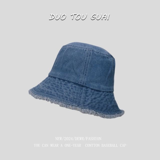 Hat Denim Bucket Frayed Washed