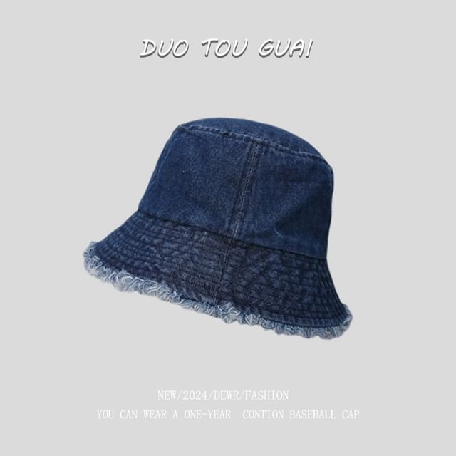 Hat Denim Bucket Frayed Washed