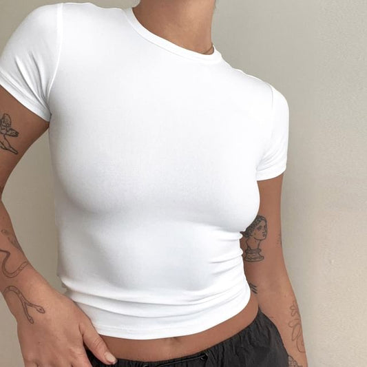 Plain T-Shirt Neck Short-Sleeve Round