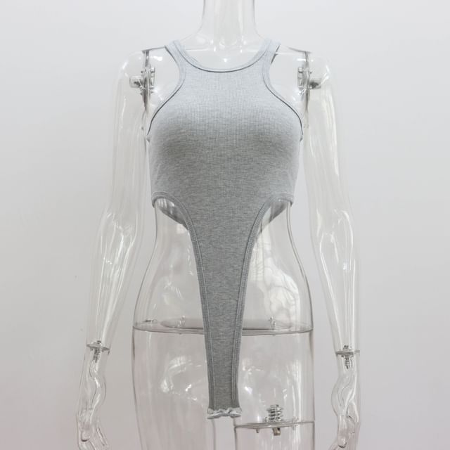 Sleeveless Crew Neck Plain Bodysuit Top