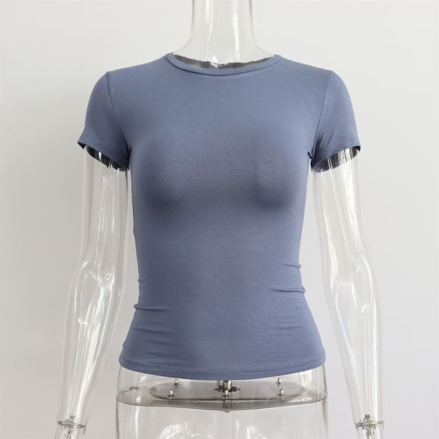 Plain T-Shirt Neck Short-Sleeve Round