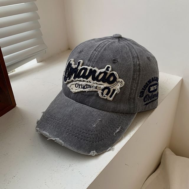 Washed Distressed Cap Applique Lettering Baseball