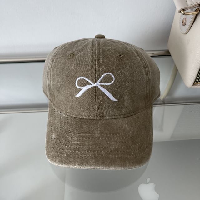 Washed Cap Bow Embroidered Baseball