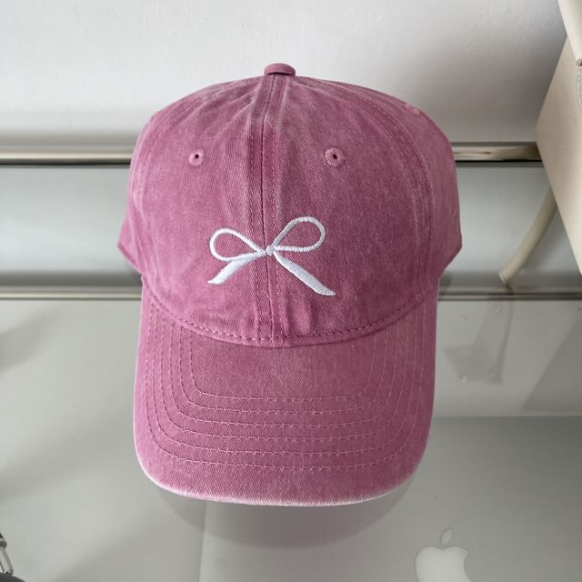 Washed Cap Bow Embroidered Baseball