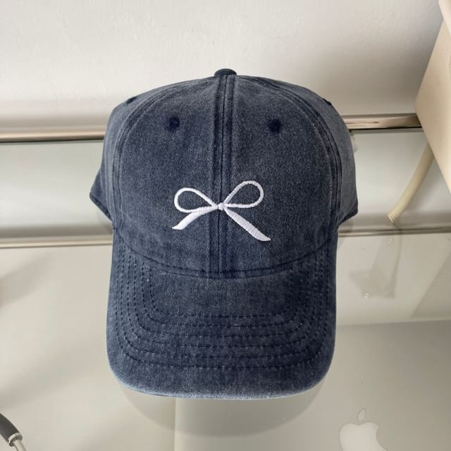 Washed Cap Bow Embroidered Baseball