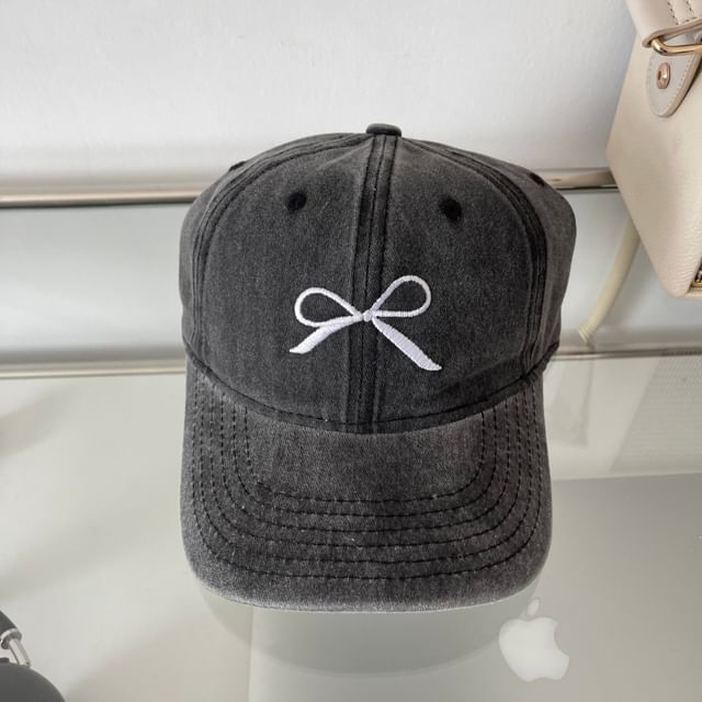 Washed Cap Bow Embroidered Baseball