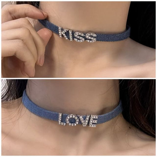 Choker Lettering Designs) Rhinestone Denim (Various
