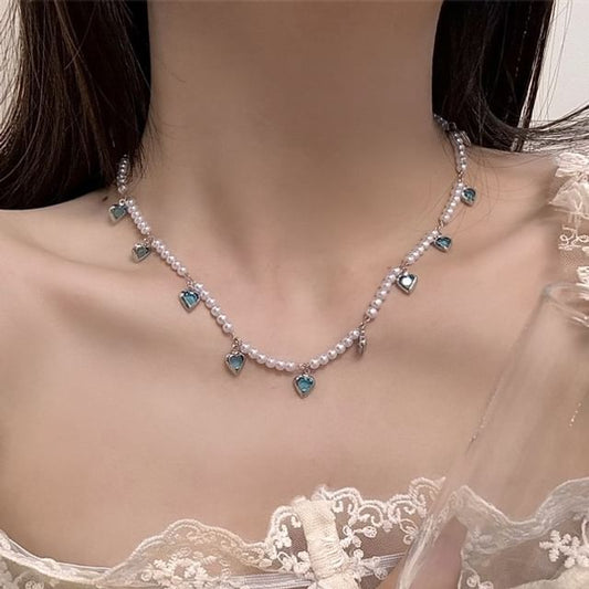 Faux Choker Pearl Fringed Heart