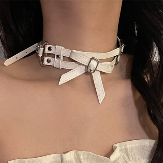 Choker Faux Bow Leather Layered
