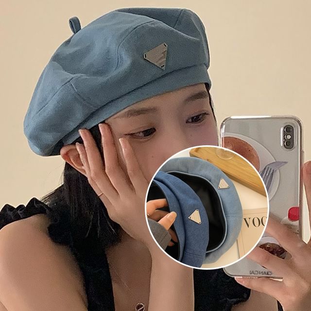 Denim Panel Beret Plain