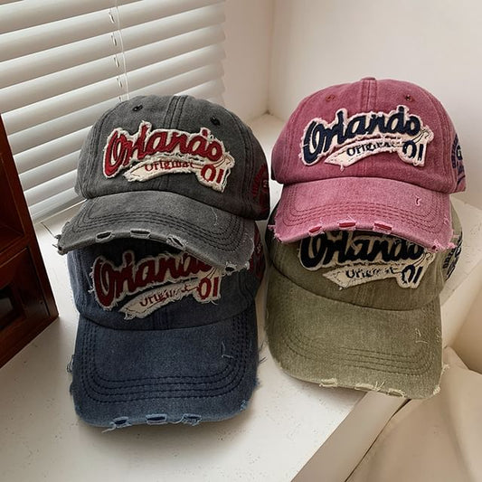 Washed Distressed Cap Applique Lettering Baseball
