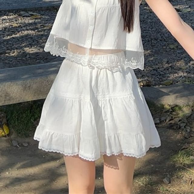 Designs) Lace Skirt (Various Cami Top / A-Line High Trim Waist