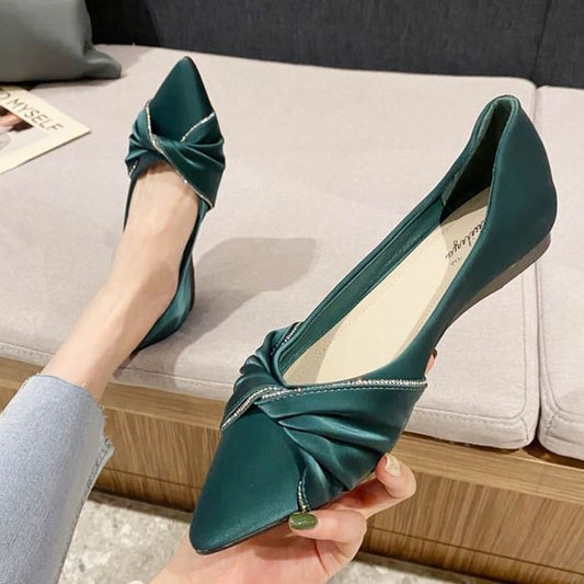 Rhinestone Pointed-Toe Flats Bow