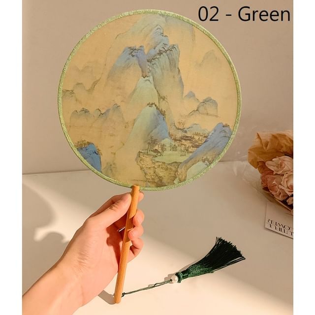 Tassel Hand Fan / Print Embroidered