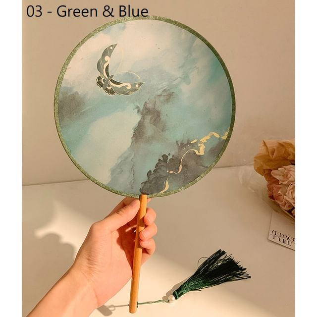 Tassel Hand Fan / Print Embroidered