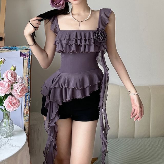 Trim Top Plain Ruffle Camisole