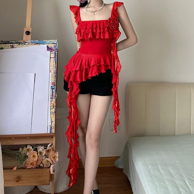 Trim Top Plain Ruffle Camisole