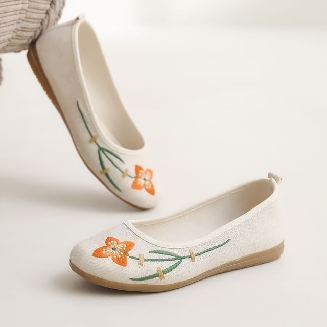 Flower Embroidered Flats