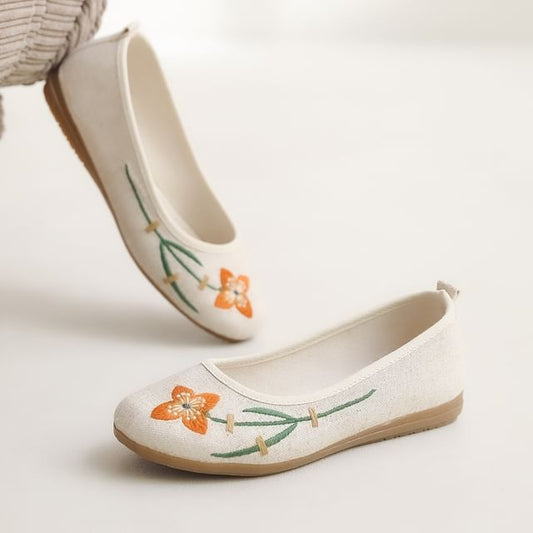 Flower Embroidered Flats