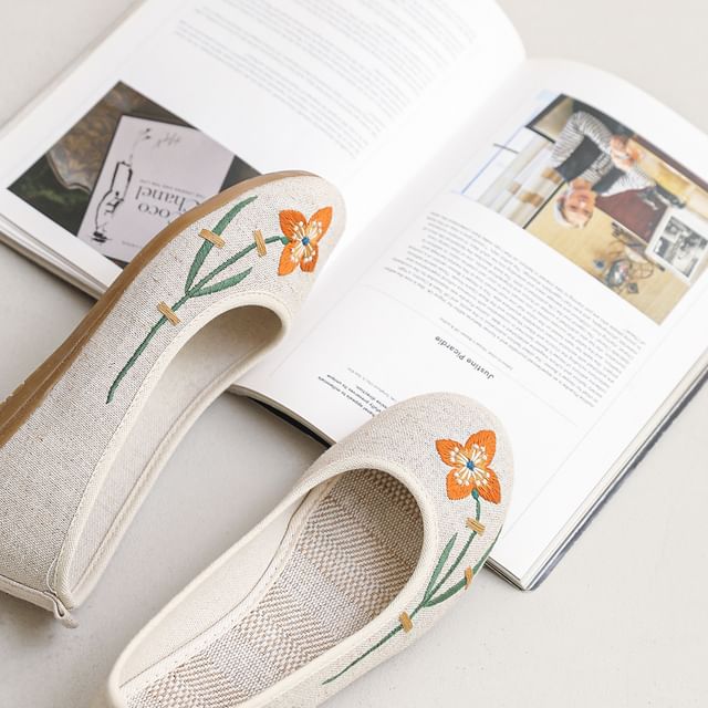Flower Embroidered Flats