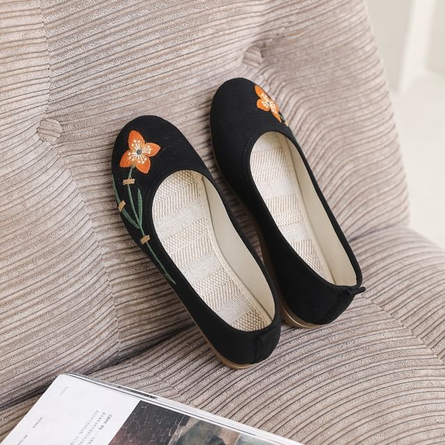 Flower Embroidered Flats