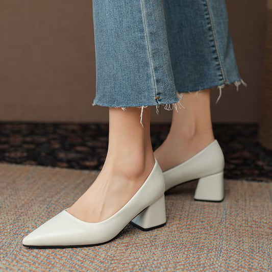Pointed Heel Block Pumps