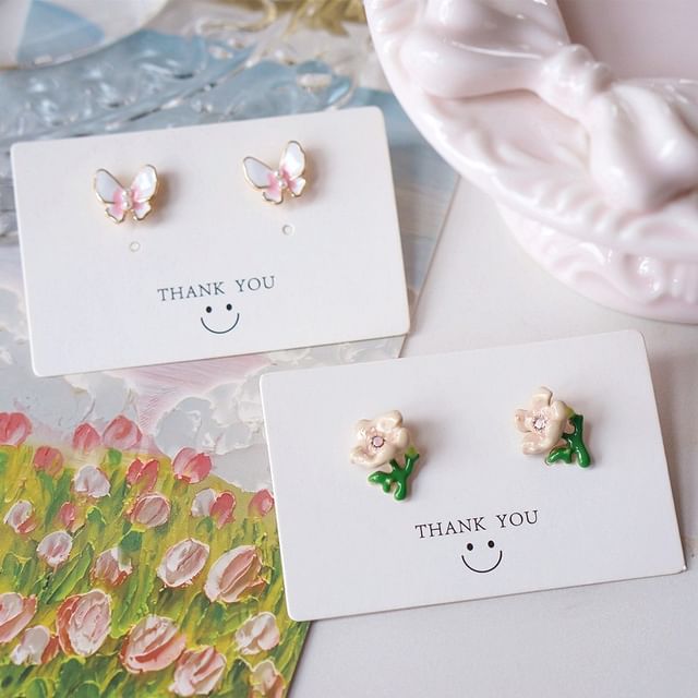 / Stud Butterfly Earring Floral Alloy