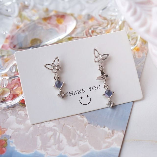 Dangle Alloy Earring Crystal Butterfly Asymmetrical Faux