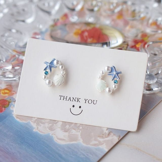 Faux Starfish Earring Shell Pearl Stud Alloy
