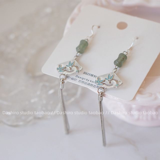 Fan Dangle Gemstone Faux Earring Alloy