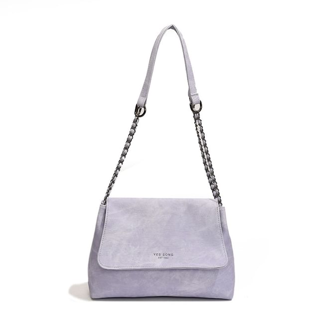 Chain Tote Strap Flap Faux Lettering Bag Leather