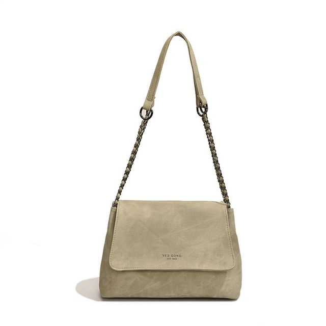 Chain Tote Strap Flap Faux Lettering Bag Leather