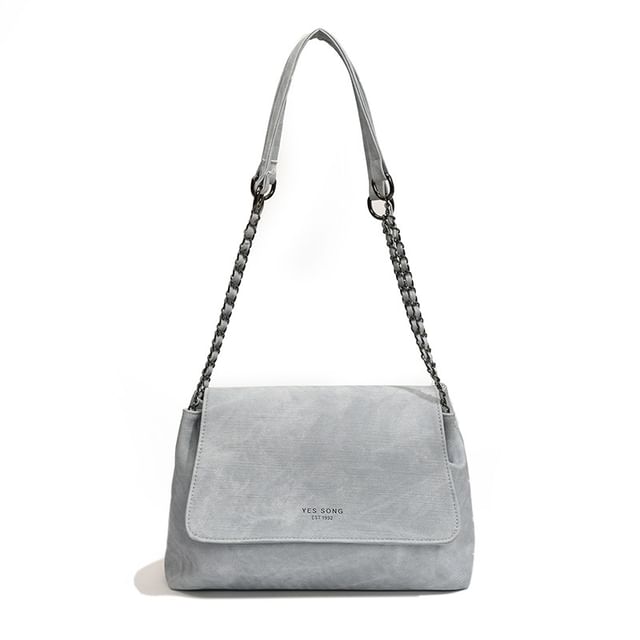 Chain Tote Strap Flap Faux Lettering Bag Leather