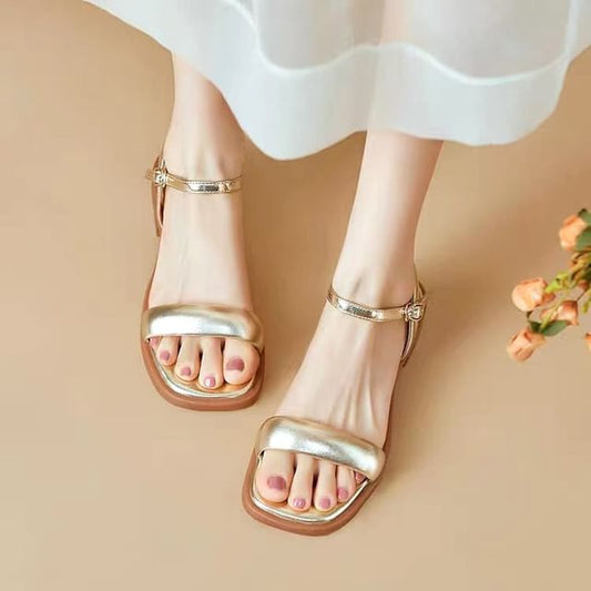Metallic Faux Leather Sandals