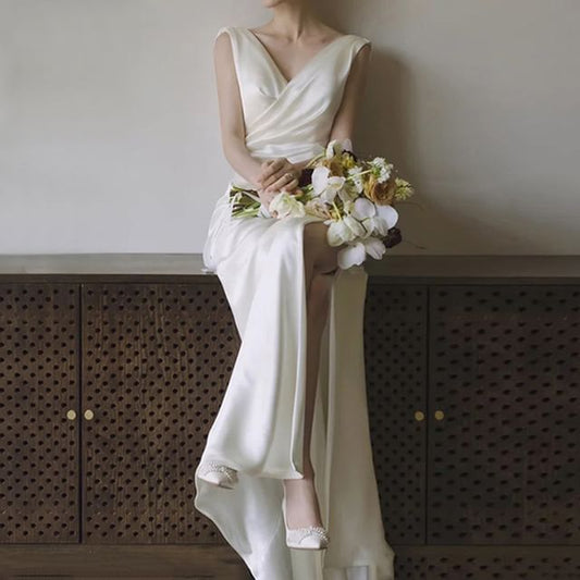 Plain Gown Ruched Wedding Sleeveless