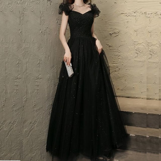 Square Beaded A-Line Gown Neck Evening Mesh Sleeveless Plain