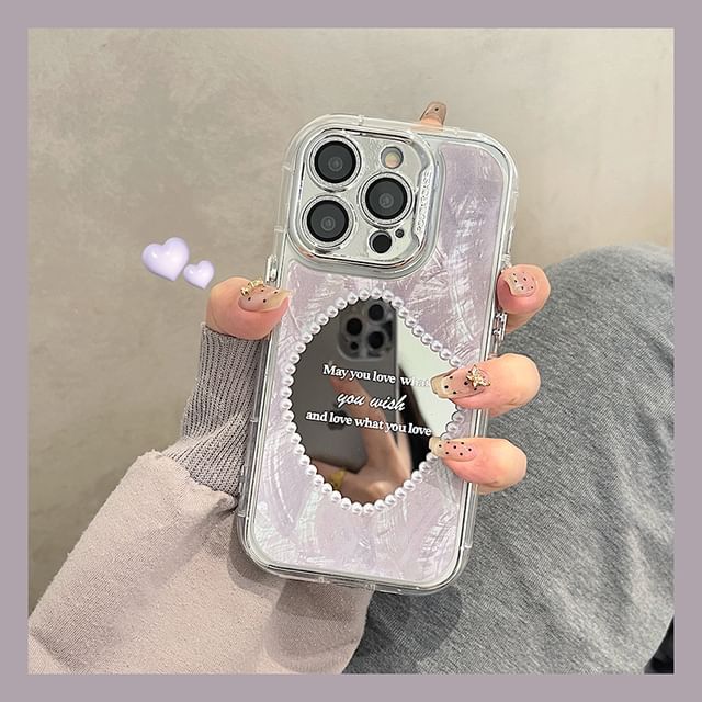 Phone Mirrored Case Faux Pearl