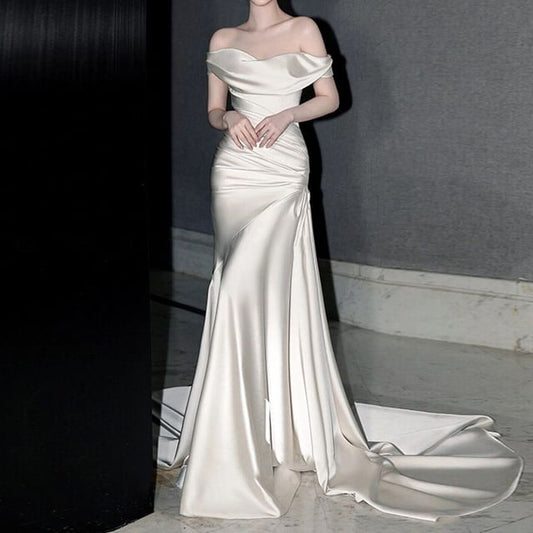 Wedding Off Mermaid Shoulder Gown Plain