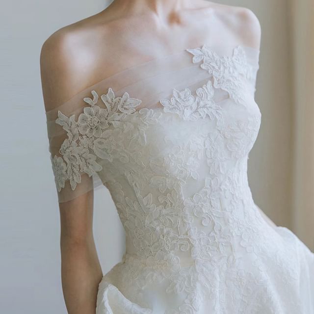 Gown A-Line Off Wedding Shoulder Lace