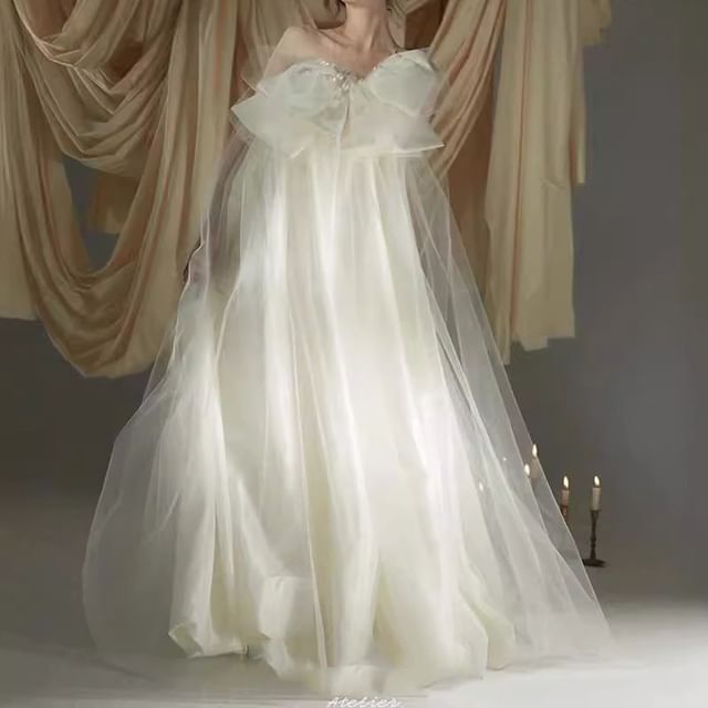 Gown A-Line Wedding Plain Bow