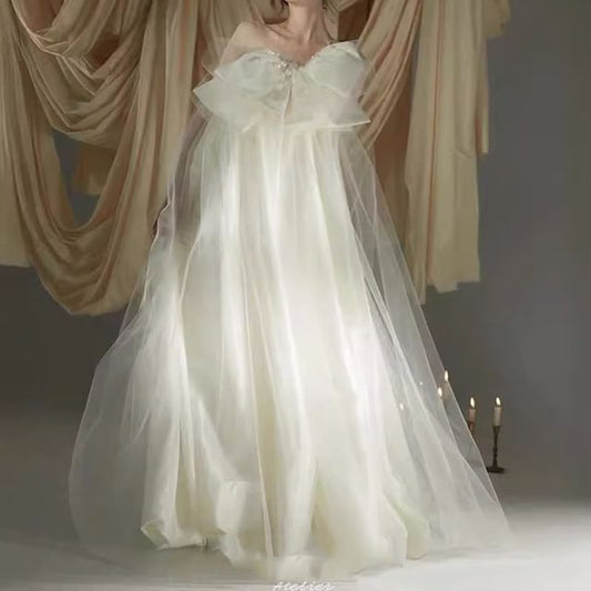Gown A-Line Wedding Plain Bow