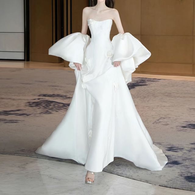 A-Line Plain Strapless Gown Wedding