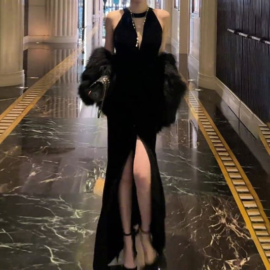 Slit Sleeveless Plain Evening Gown