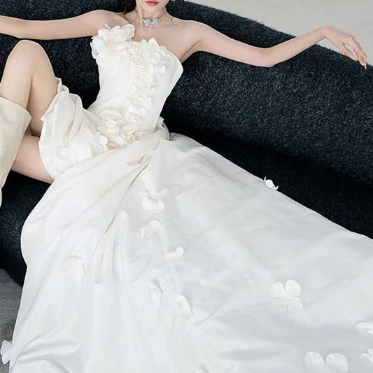 Back Floral Deep Strapless Gown Wedding