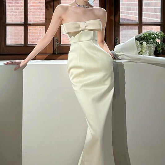 Mermaid Strapless Bow gown Wedding Plain