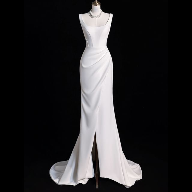 A-Line Gown Wedding Plain Sleeveless