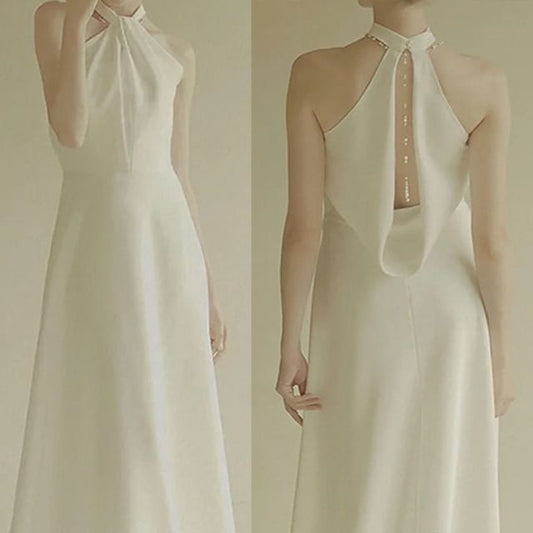 Plain Wedding A-Line Halter Gown Neck