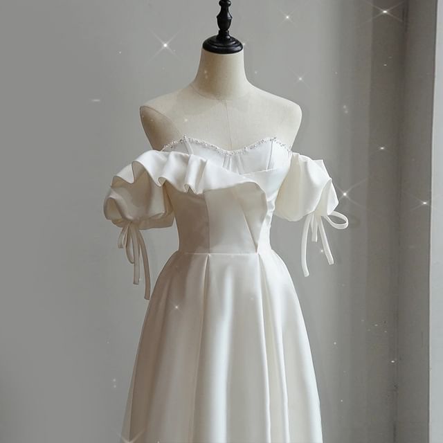 Off A-Line Wedding Plain Shoulder Gown