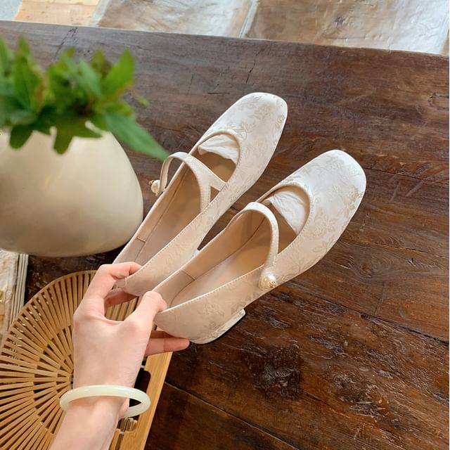 Faux Fabric Jane Mary Flats Pearl