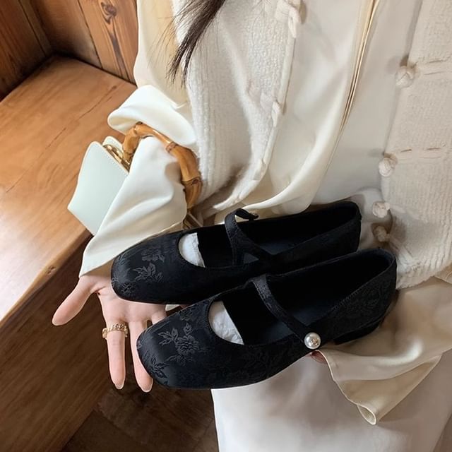 Faux Fabric Jane Mary Flats Pearl